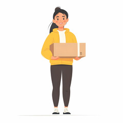 Fototapete - Friendly Customer Service Representative Holding Delivery Box with Bright Smile Against Clean Background - Symbolizing Efficient Service Delivery