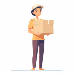 Fototapete - Professional Courier Service Illustration: Person Holding Delivery Box Against Clean Background, Symbolizing Reliability and Commitment