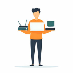 Fototapete - Professional Tech Assistance with Laptop in a Minimalist Setting for Efficient and Reliable Technical Support Solutions