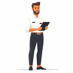 Fototapete - Person Using a Tablet with Booking System for Efficient Hospitality Service Concept - Blank Background for Graphics or Text