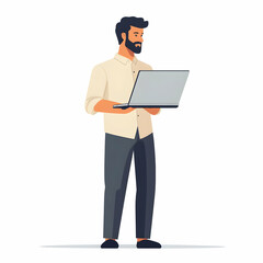 Fototapete - Reliable Tech Support: Person with Laptop Ready to Assist - Efficient Solutions & Dedicated Assistance Concept, Blank Background for Custom Text