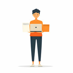 Fototapete - Dedicated Tech Support: Professional Person with Laptop Providing Efficient Technical Assistance on a Clean Background for Custom Graphics or Text