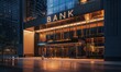 © Татьяна Кузнецова - Modern bank building with illuminated entrance at dusk showcasing urban architecture and evening activity in a bustling city