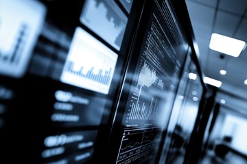 Poster - Financial Data Display on a Screen in an Office