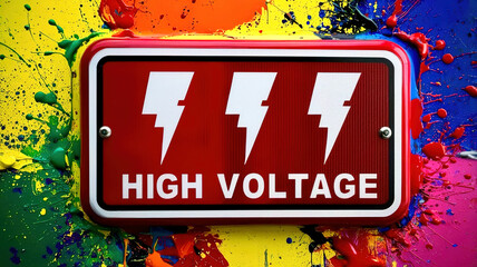 Poster - A sign with three lightning bolts and the word high voltage