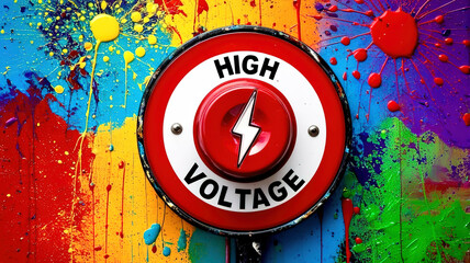 Poster - A red button with a white circle and a lightning bolt on it