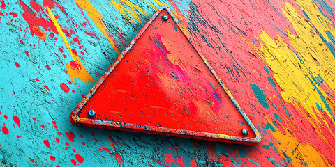 Poster - A red triangle is on a colorful background