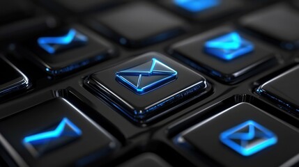 Inbox. Electronic mail application concept with blue and black buttons