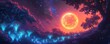 © Noina - A planet covered in bioluminescent forests, glowing as it orbits its distant sun, Fantasy, Bright hues, Digital painting