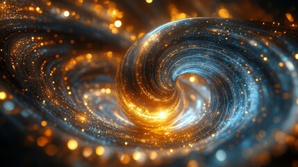 Poster - A spiral of gold and blue sparkles with a bright orange center