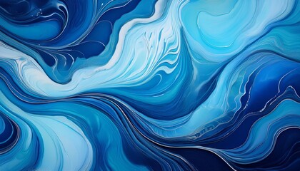 Poster - Colorful Marble Ink Background with Vibrant Blue Hues and Intricate Patterns