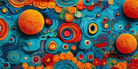 Poster - A colorful abstract painting with many different shapes and sizes of circles