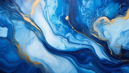 Poster - Colorful Marble Ink Background with Vibrant Blue Hues and Intricate Patterns
