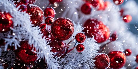 Poster - A wreath of red and white Christmas ornaments