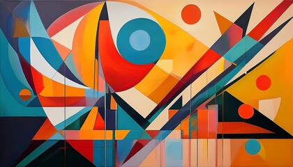 Poster - Vibrant Geometric Art: Modern Abstract Oil Painting with Bold Shapes and Rich Textures