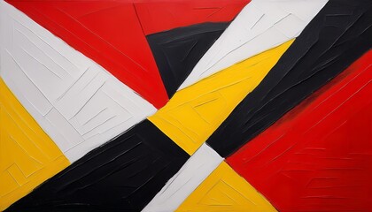 Poster - Geometric Abstract: Vibrant Red, White, Black, and Yellow Acrylic Painting
