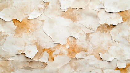 Poster - Close-up of textured peeling paint in soft beige and cream tones, perfect for backgrounds and artistic designs.