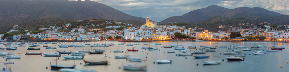 Wall Mural - Panoramic view of Cadaques and the bay at sunset, Catalonia, Spain