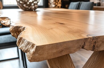 Close-up of a Natural Wood Tabletop with Live Edge