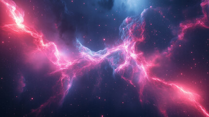 Poster - Beautiful abstract background of a space nebula in the colors of sunlight and elements of modern technology