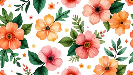 Seamless pattern with bright spring flowers