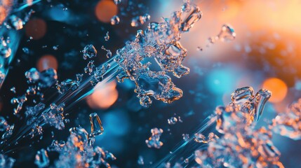 Poster - Close-up of water droplets with vibrant lighting effects creating a dynamic visual.