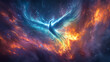 © Thiago - Arctic flames with a frost phoenix rising, its icy whispers filling the air, symbolizing rebirth and the enigmatic beauty of the polar wilderness. Frost Phoenix. Illustration