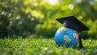 © ShaZi - Graduation cap with Earth globe. Concept of global business study, abroad educational, Back to School, Study abroad business in universities