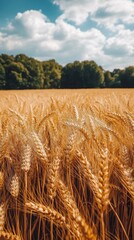 Poster - A field of golden wheat with a blue sky in the background