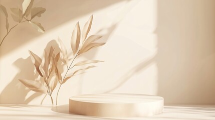 Wall Mural - Minimalist display space with soft natural lighting and gentle shadows from foliage at midday