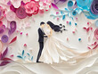 © Photo_hub - Paper art wedding couple surrounded by colorful floral design