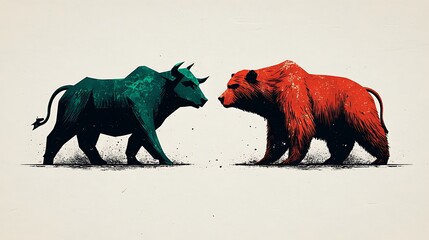 Wall Mural - minimalist green bull and red bear design