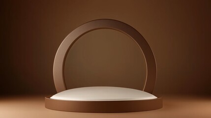Poster - elegant minimalist display featuring a curved structure and soft white surface against a warm brown 
