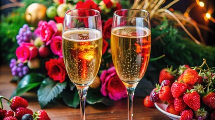 two glasses, beautiful, festive with champagne.