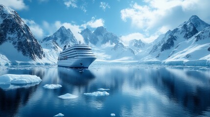 Aufkleber - A large cruise ship is sailing through the icy waters of the Arctic