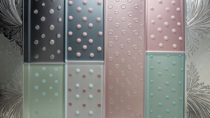 Wall Mural - Colorful glass tiles with various embossed patterns, including polka dots, circles, and circles.