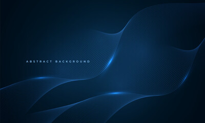 Fototapete - Abstract dark blue vector background with glowing blue wavy lines.