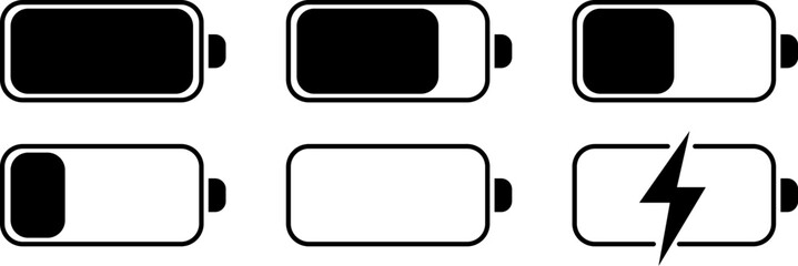Aufkleber - Battery icons set on transparent background. Isolated black smartphone battery level indicator icons. Battery icons set for your design. Vector EPS 10