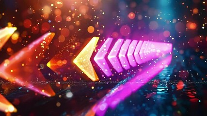 Poster - Abstract glowing arrows are pointing diagonally across a dark blue and orange bokeh background, symbolizing growth and success in finance
