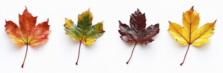 Wall Mural - Leafy maple trees in autumn, isolated on white