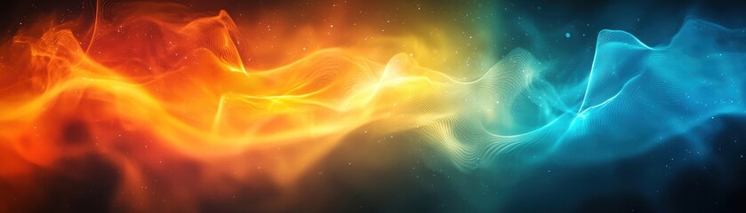 Poster - A vibrant abstract background featuring flowing waves of orange and blue hues, creating a dynamic and energetic visual experience.