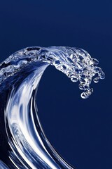 Poster - A stunning close-up of a wave made of clear water, capturing the beauty and fluidity of nature against a deep blue background.