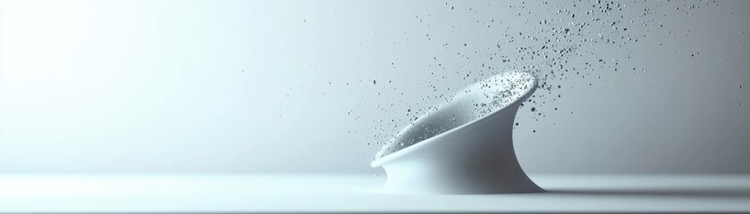 Poster - A minimalist image showcasing a white ceramic bowl with a dynamic splash effect, highlighting motion and fluidity against a soft background.
