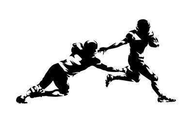 Wall Mural - American football players in action, isolated vector silhouette. Team sport