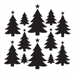 set of Christmas tree silhouette	
