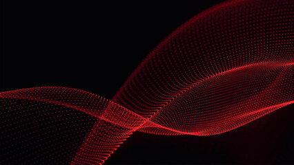 Poster - Futuristic point wave of particles. Visualization of sound waves. Technology or science banner. Abstract digital 3D wave. Vector illustration.