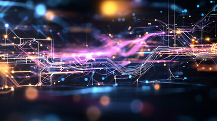 Poster - A beauty futuristic abstract background in a high-tech style. Shining lines and patterns resembling neural networks, connections, and digital circuits.