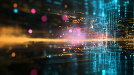 Poster - A beauty futuristic abstract background in a high-tech style. Shining lines and patterns resembling neural networks, connections, and digital circuits.