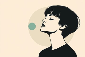 Wall Mural - Minimalistic  illustration of an enigmatic woman with short hair in a side profile pose