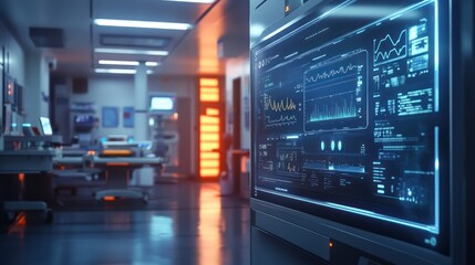 Poster - A futuristic medical facility with advanced monitoring screens and equipment.